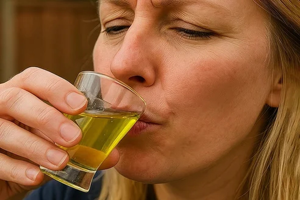 Tomando un chupito de vinagre de manzana antes de la comida